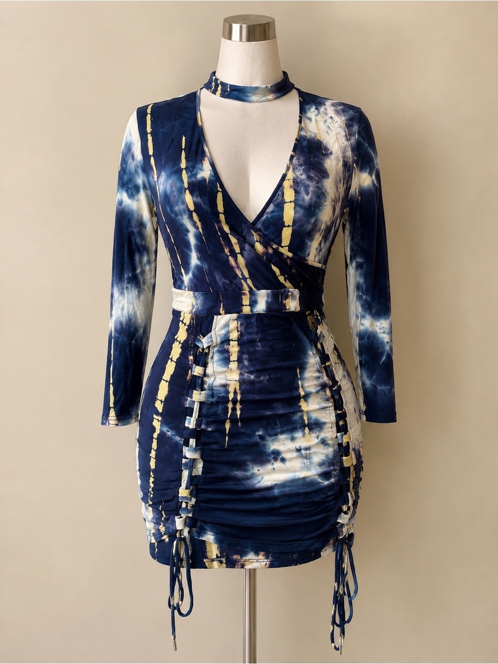 Banjul Tie Dye Ruched Bodycon Mini Dress Large Vegas Festival Y2K